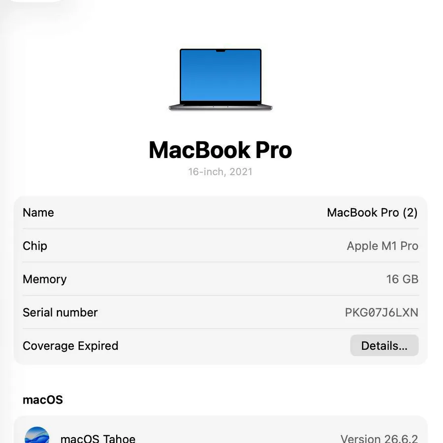 MacBook Pro 16 M1 Pro, 16 ГБ, 1 ТБ SSD