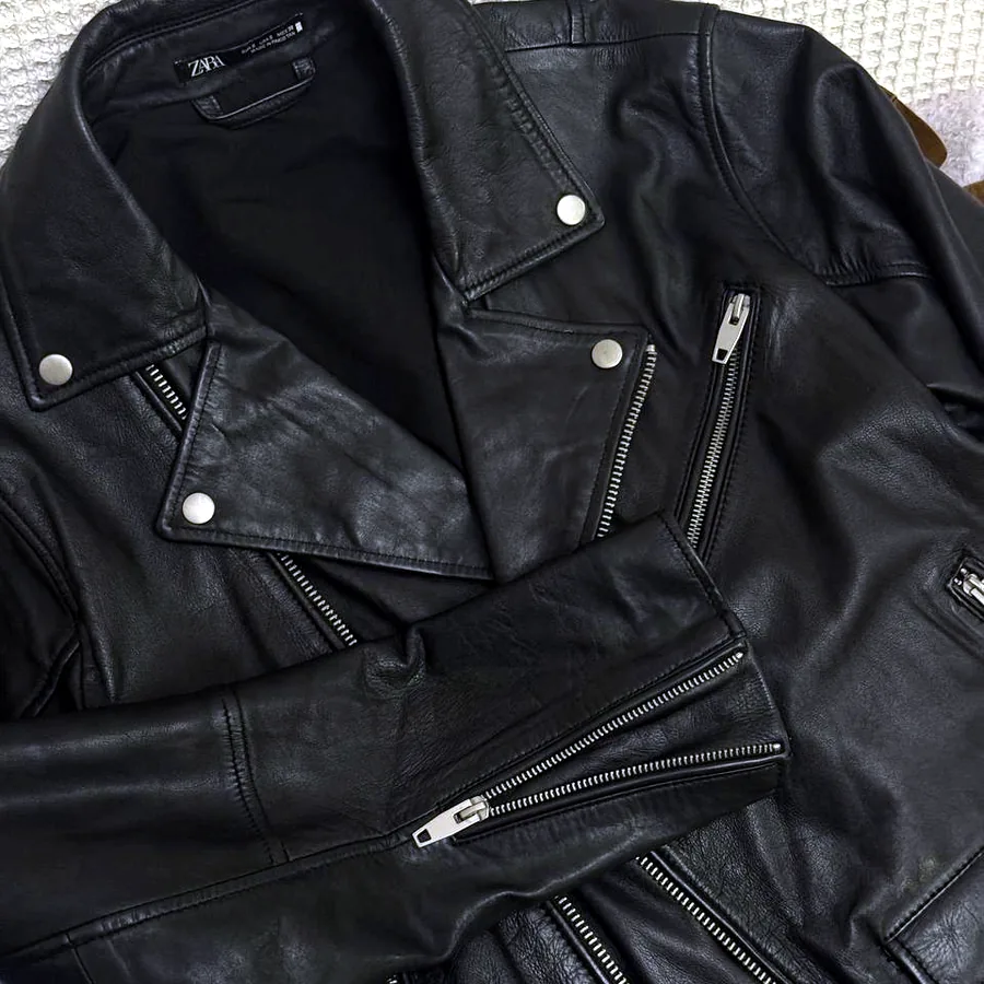 Кожаная куртка Zara, оверсайз, размер S