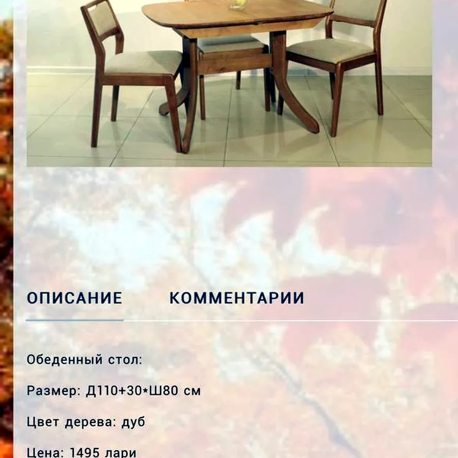 Обеденный стол и 4 стула