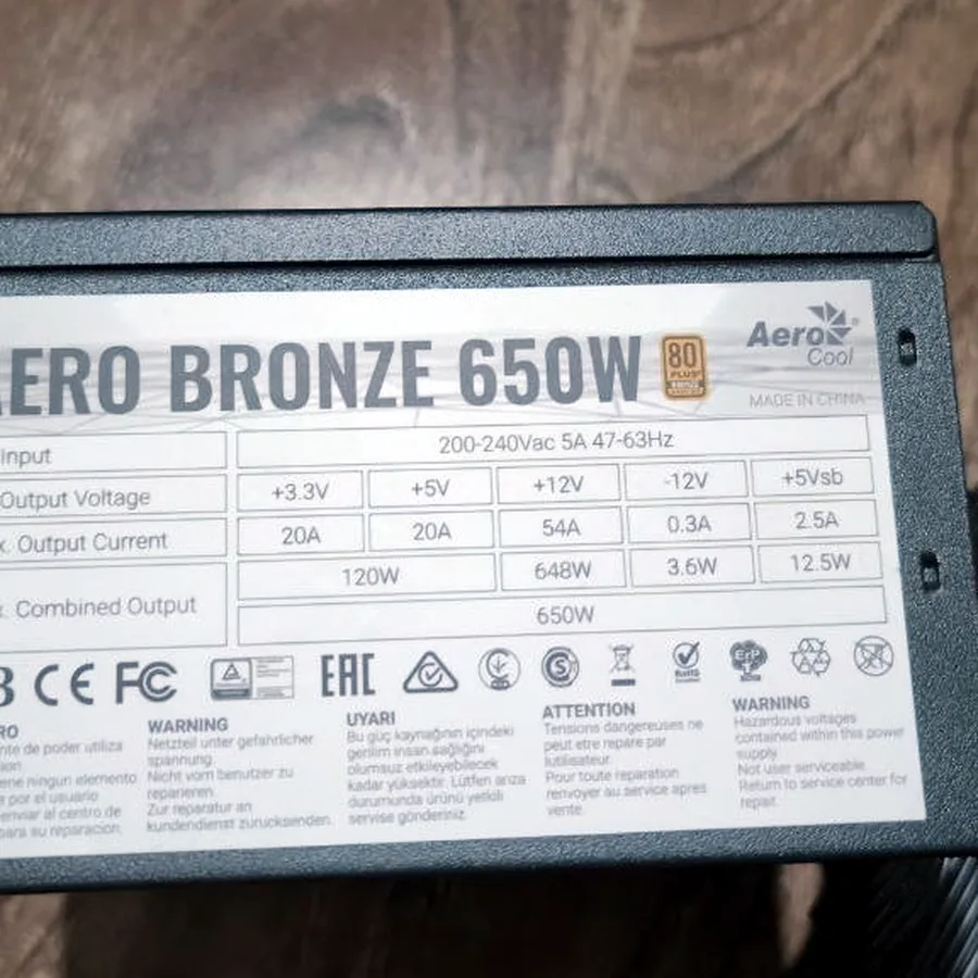 Блок питания Aerocool Aero Bronze 650 W